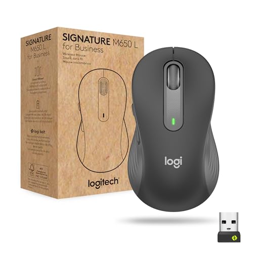 Logitech Signature M650 L for Business - Mouse - right-handed - 5 buttons - wireless - 2.4 GHz, Bluetooth - Logitech Logi Bolt USB receiver - graphite