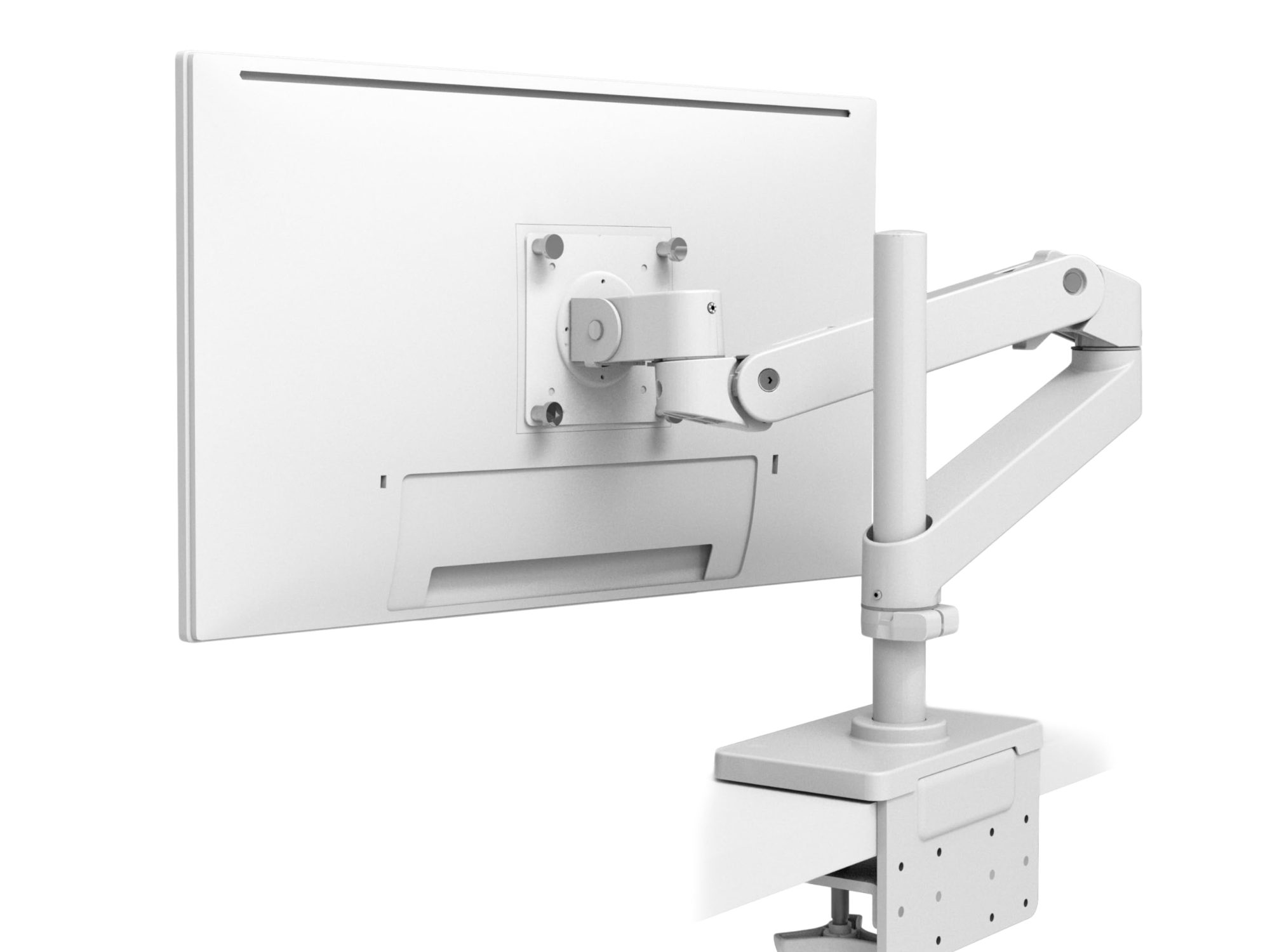 Single monitor arm with tall pole - For screens sized up to 34" - Weight Capacity: 4 to 22 lbs (1.8 to 10 kg). Display depth greater than 3.6" (9 cm) may affect weight capacity - White - Desk-mountable