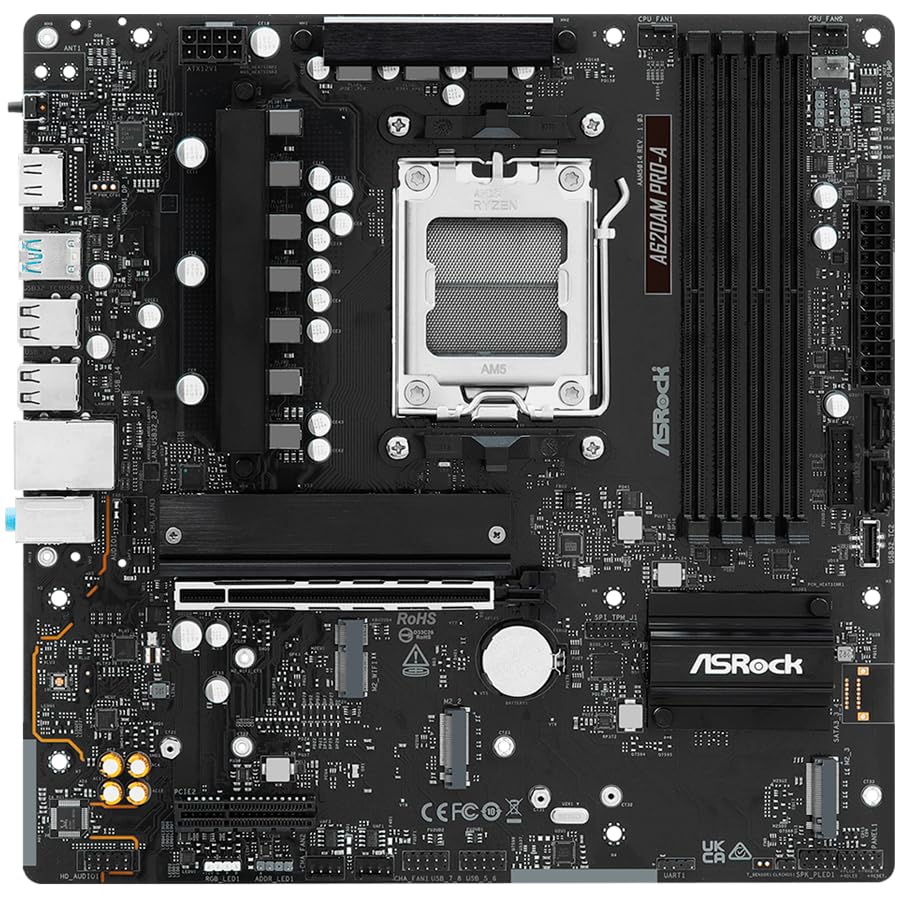 ASRock A620AM PRO-A AMD Socket AM5 Motherboard, 4 x DDR5 DIMM Slots, 1 x M.2 Socket (Key E), 2 x USB 3.2 Type-C, 2.5G LAN, 1 x HDMI Port