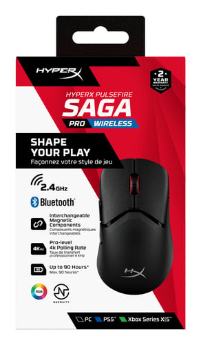 HyperX Pulsefire Saga Pro Wireless Gaming mouse Ambidextrous RF Wireless + Bluetooth + USB Type-C