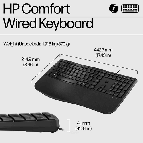 HP 480 Comfort Wired keyboard Home USB Black - Image 3