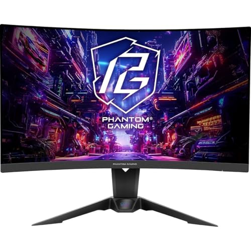 ASRock Phantom Gaming PG27QRT2A 27 Inch QHD (2560 x 1440) Curved (1500R) VA Gaming Monitor, 180Hz 1ms (MPRT) Response Time, 2 x HDMI 2.0, 1 x DisplayPort 1.4, with Speakers, Integrated Wi-Fi Antena (Compatible with Wi-Fi 4/5/6/6E/7)