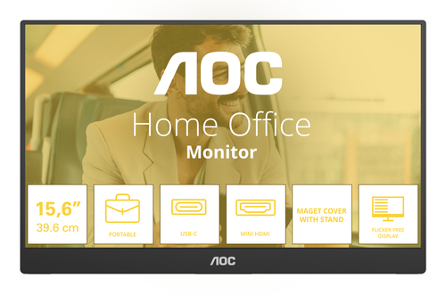 AOC 16T20E2 portable TV/monitor Portable monitor Black 39.6 cm (15.6") LED 1920 x 1080 pixels