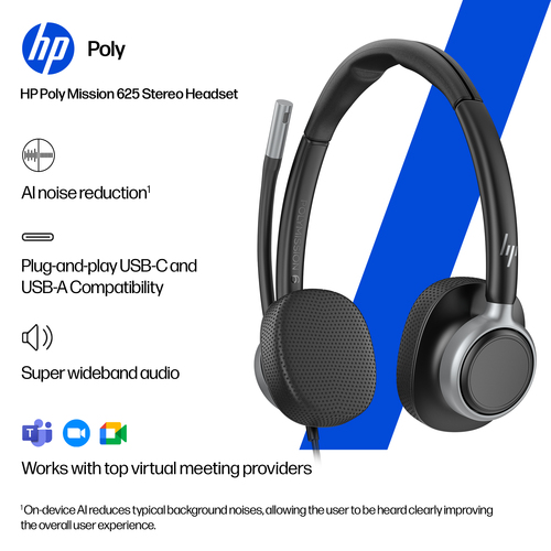 HP Poly Mission 625 Stereo USB Wired Headset (Bulk) - Image 3