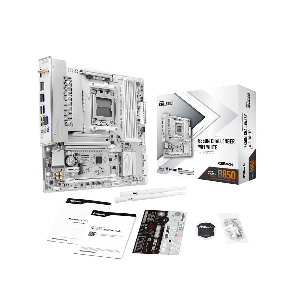 ASRock B850M Challenger AMD AM5 Socket Motherboard, Micro-ATX, 4x DDR5 Slots, 2x M.2 Socket, Fitted I/O Shield, 2.5GbE LAN, 1x HDMI Port