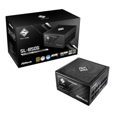 ASRock Steel Legend SL-850G 850W ATX Power Supply Unit, 80 Plus Gold Certified, 120mm Silent Cooling Fan, High Efficiency PSU