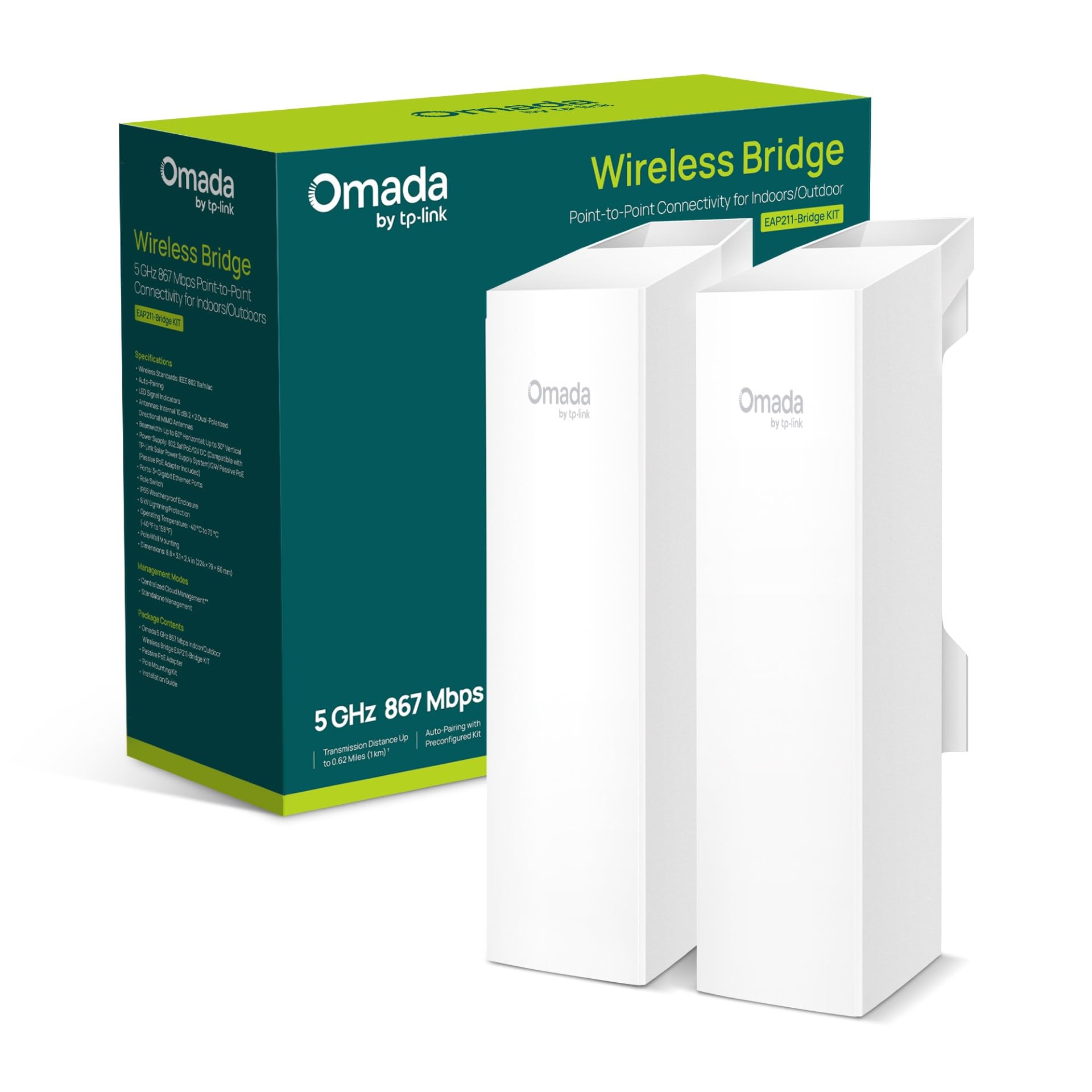 TP-Link Omada EAP211-Bridge KIT V1 - Wireless bridge - 1GbE - Wi-Fi 5 - 5 GHz - cloud-managed - pole mountable (pack of 2)