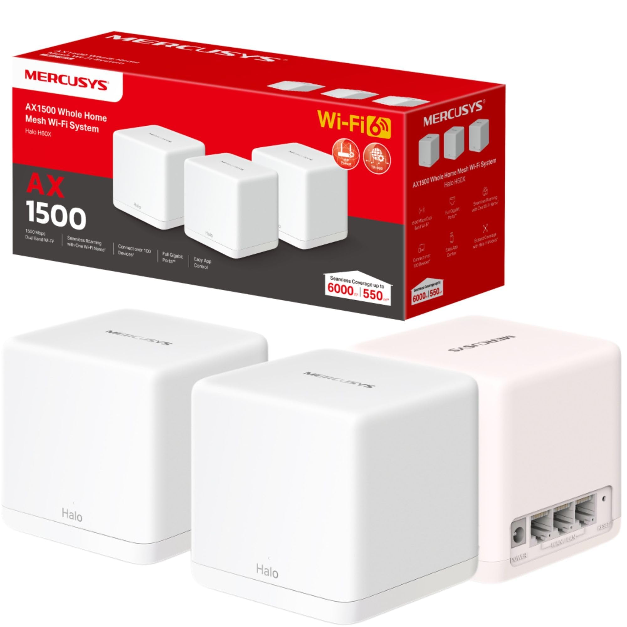 Mercusys Halo H60X V1 - Wi-Fi system - (3 routers) - up to 550 sq.m - mesh 1GbE - Wi-Fi 6 - Dual Band