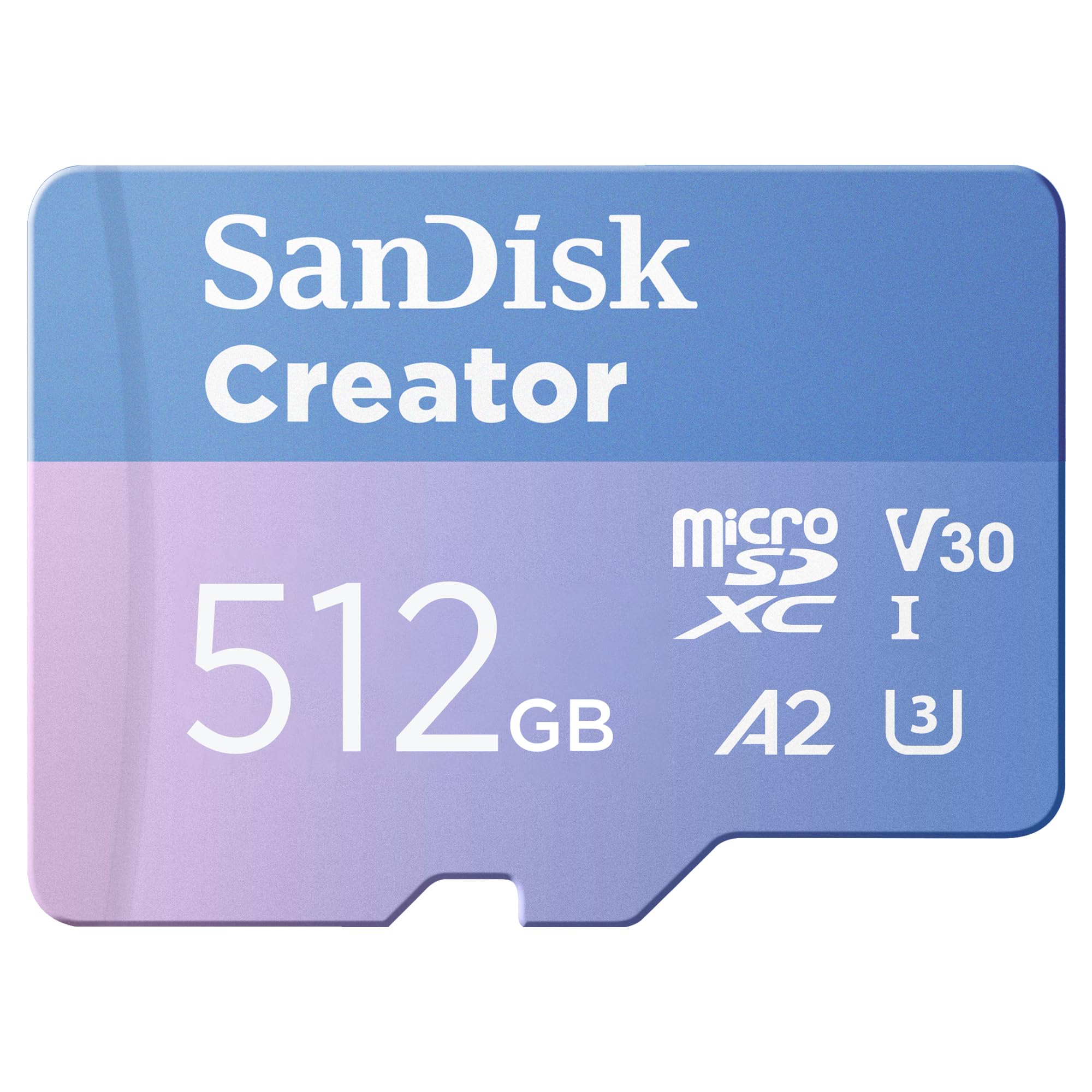 SanDisk Creator - Flash memory card (microSDXC to SD adapter included) - 512 GB - A2 / Video Class V30 / UHS-I U3 - microSDXC UHS-I