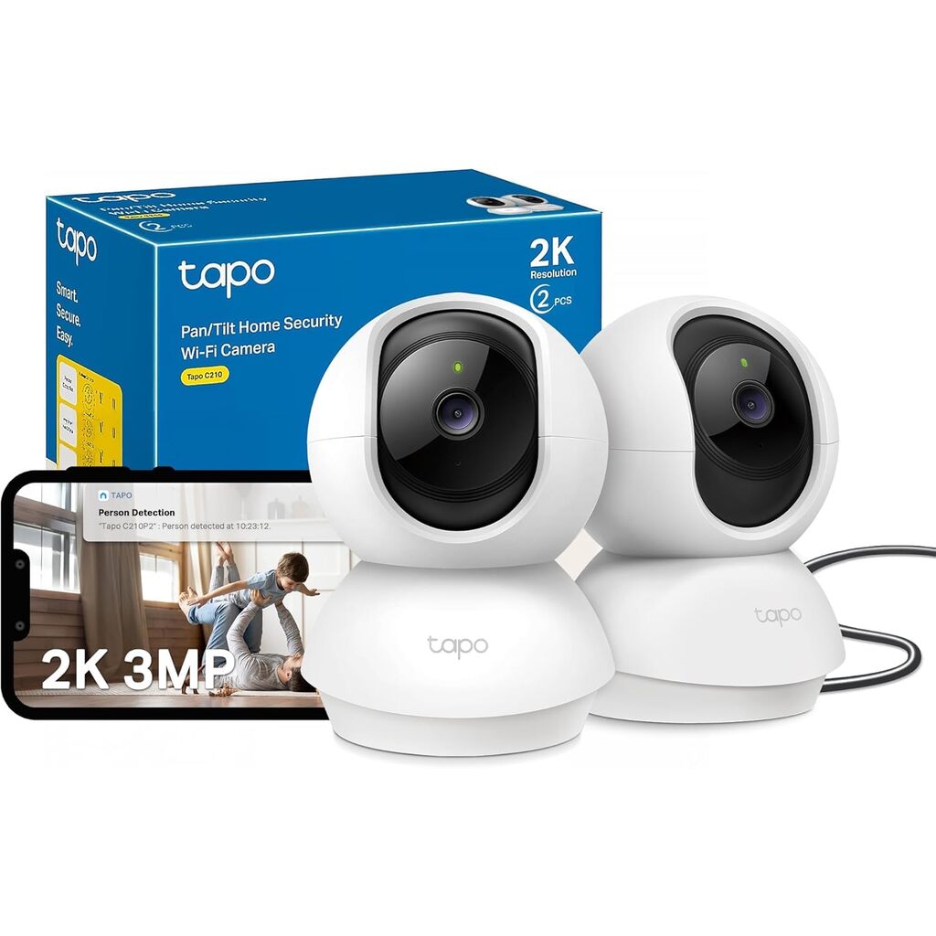 TP-Link Tapo C210P2 Pan/Tilt Home Security Wi-Fi Camera, 2-Pack