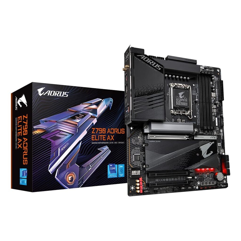 Gigabyte Z790 AORUS ELITE AX Intel 1700 Socket Motherboard, ATX, 4x DDR5 Slots, 4x M.2 Sockets, Fitted I/O Shield, 2.5GbE LAN, Wi-Fi 6E, 1x DisplayPort / 1x HDMI Port
