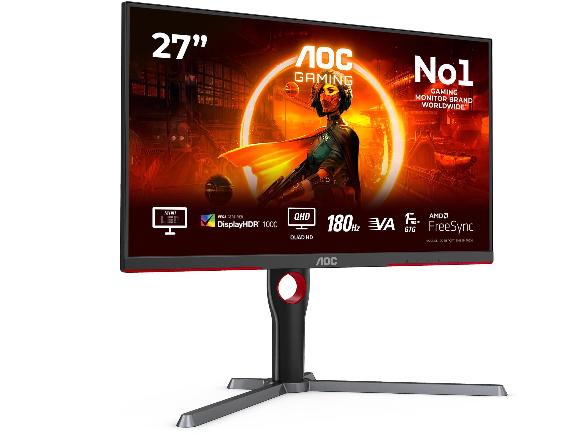 AOC Gaming Q27G3XMN/BK - LED monitor - gaming - 27" - 2560 x 1440 QHD @ 180 Hz - VA - 700 cd/m² - 4000:1 - DisplayHDR 1000 - 1 ms - HDMI, DisplayPort - black