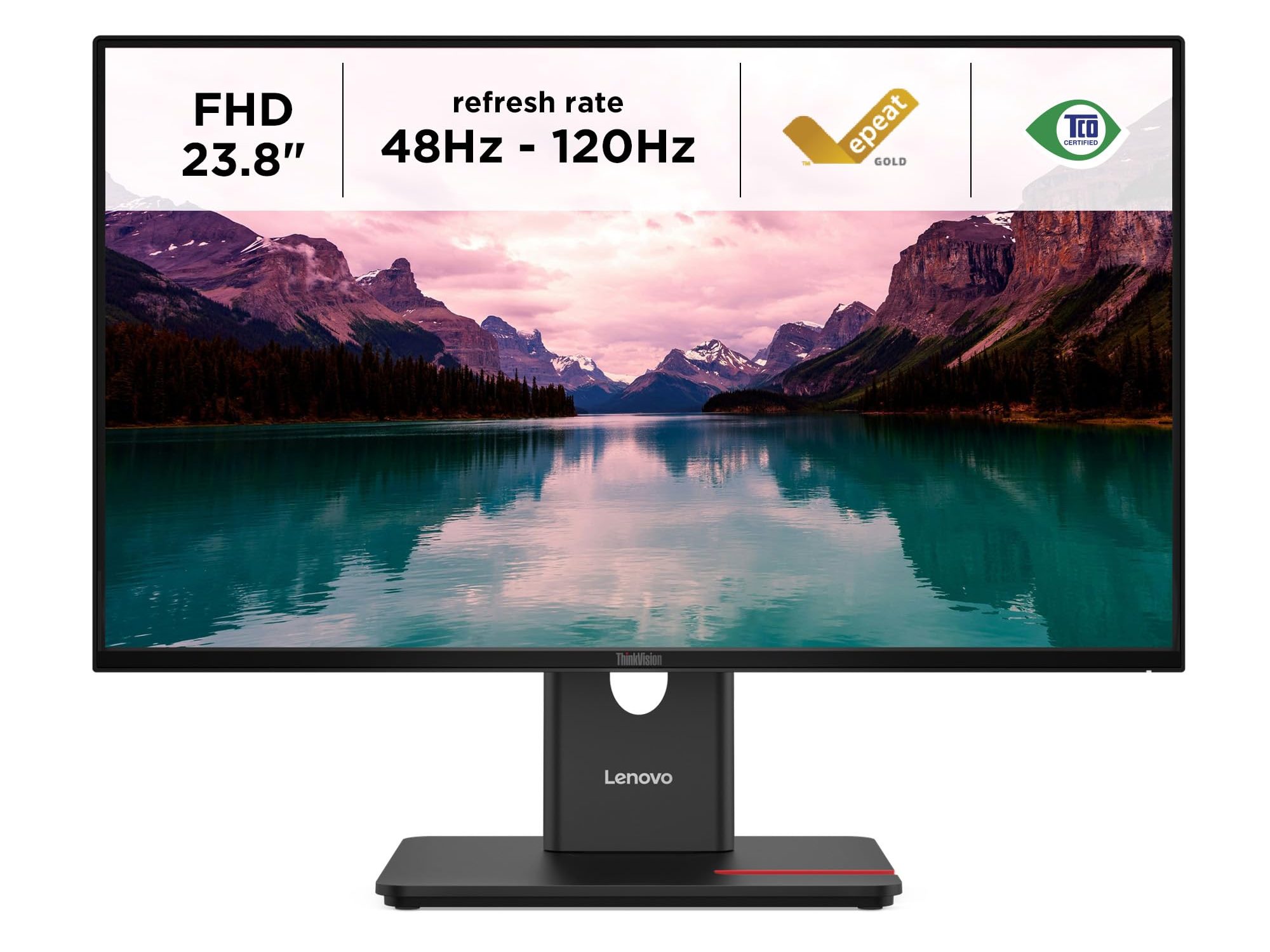 Lenovo ThinkVision T24-40 - LED monitor - 24" (23.8" viewable) - 1920 x 1080 Full HD (1080p) @ 120 Hz - IPS - 250 cd/m² - 1500:1 - 4 ms - HDMI, VGA, DisplayPort - raven black
