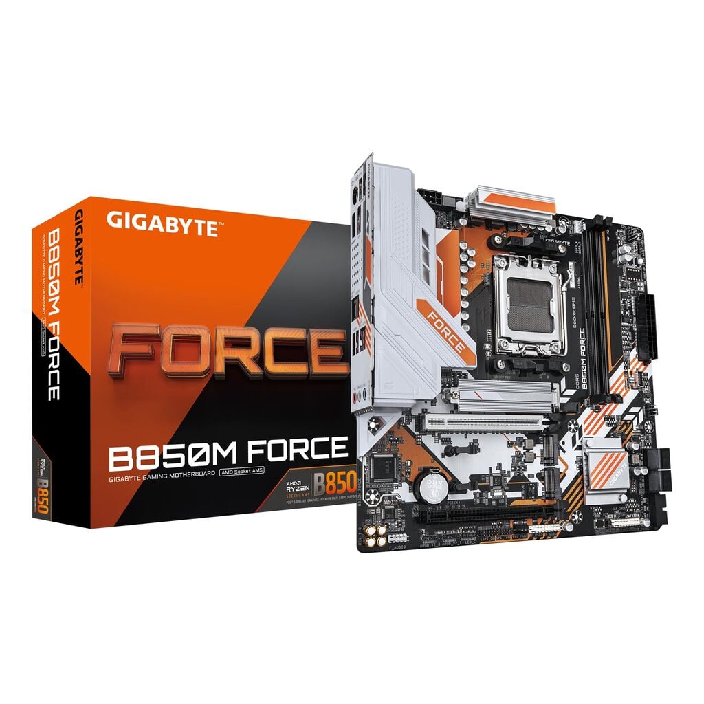 Gigabyte B850M FORCE AMD AM5 Socket Motherboard, Micro-ATX, 2x DDR5 Slots, 3x M.2 Sockets, 2.5GbE LAN, 1x DisplayPort / 1x HDMI Port
