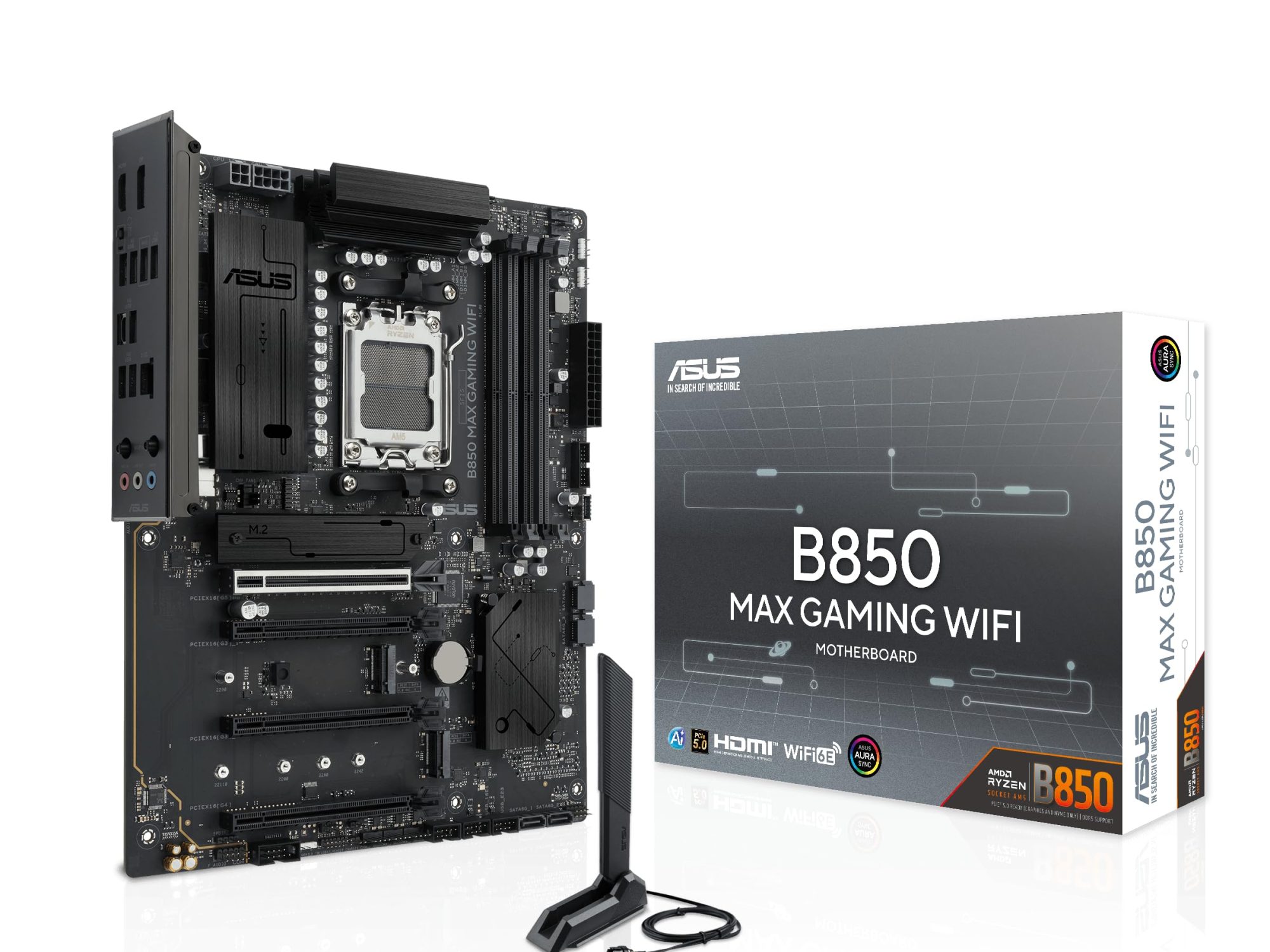 ASUS B850 MAX GAMING WIFI - Motherboard - ATX - Socket AM5 - AMD B850 Chipset - USB 3.2 Gen 2, USB-C 3.2 Gen2, USB 3.2 Gen 1, USB-C 3.2 Gen 1, USB4 - Wi-Fi 6E, Bluetooth, 2.5 Gigabit LAN - onboard graphics (CPU required) - HD Audio (8-channel)